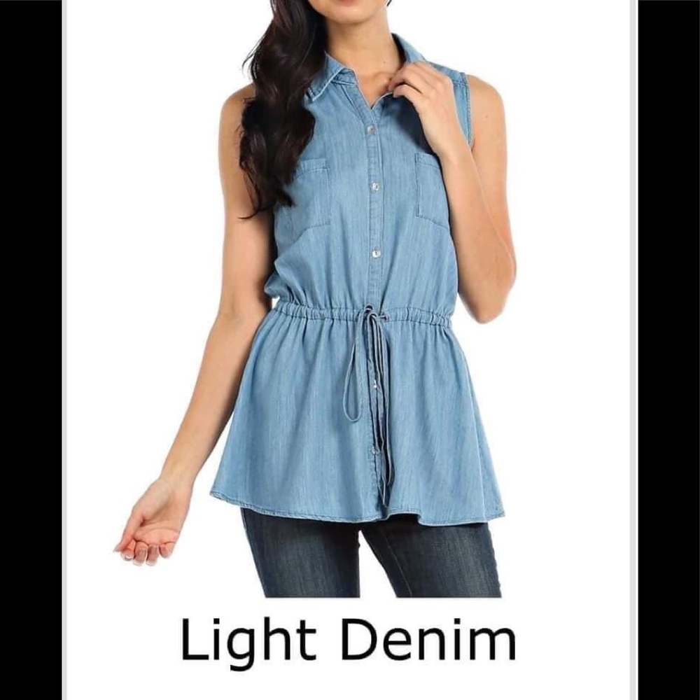 🆕💙 lightweight denim top/drawstring waistline